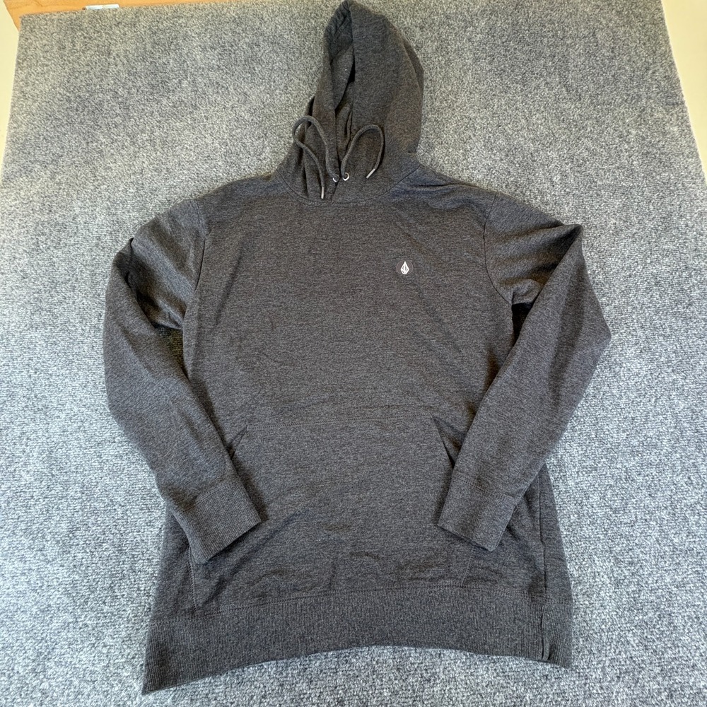 Volcom Foreman Hoodie Mens Large Heather Black Cotton Kangaroo Pocket Pullover